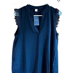 Milumia Black Sleeveless Lace Trim V-Neck Casual Top‎ Size S